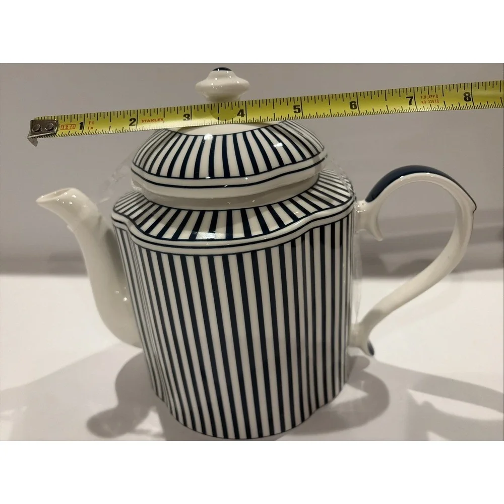 Monterey Bay‎ Dark Blue Stripes Fine Porcelain Teapot & Lid Large B81